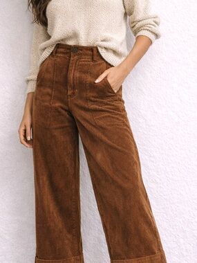 Line + Dot Brown Corduroy Wide Leg Pants High Rise Cropped Vintage Style size M